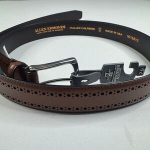 Allen Edmonds Manistee Belt Mens 42 Coffee Brown Brogue Leather 1015812 NWT